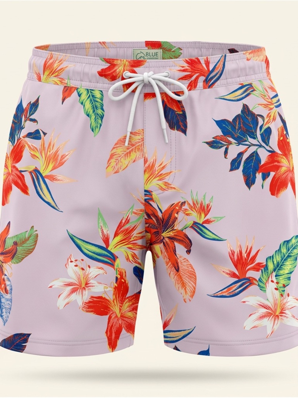Lilac Floral Men's Swim Trunks with Drawstring